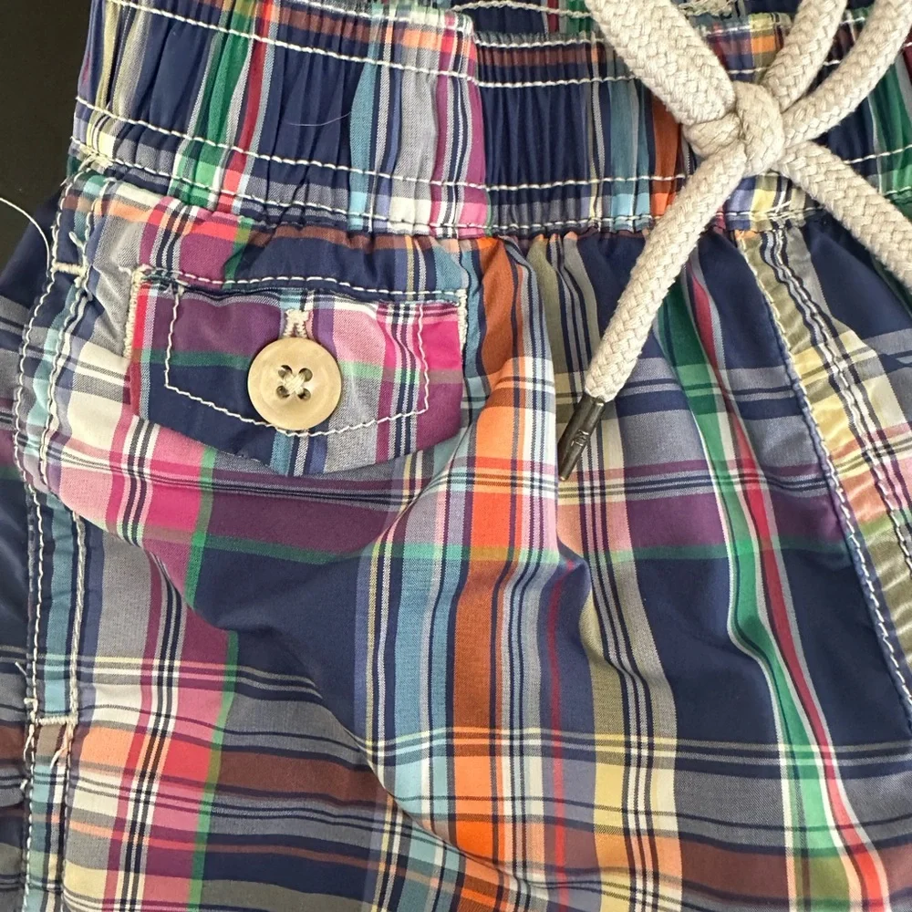 Ralph Lauren Toddler Multicolor Plaid Swim Trunks | 18M | Blue